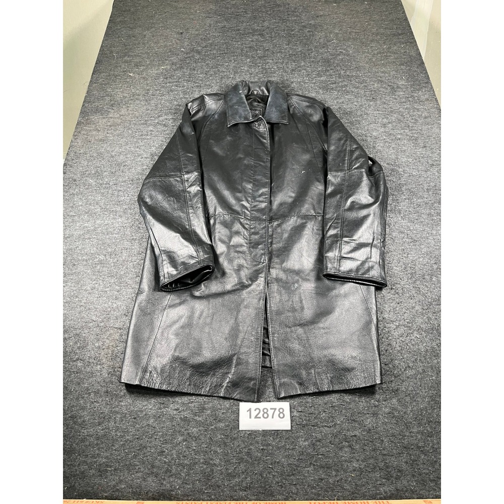 Midnight Velvet Leather Trench Coat Womens 2XL Black Good Zip-Out Liner Jacket